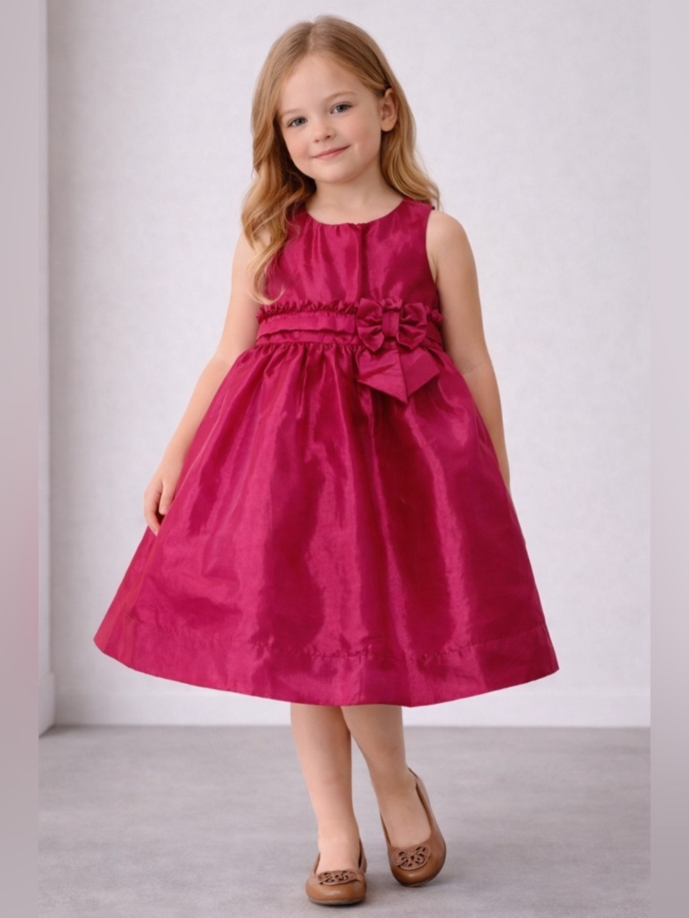 DKNY Girls Sleeveless Dress 12 Months Pink Satin Party Holiday Bow